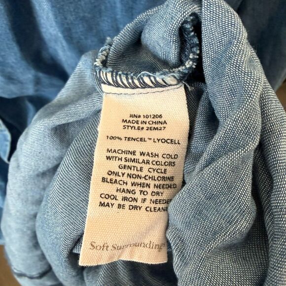 Soft Surroundings Women's LG Top Ruffle Collar Tencel Chambray Button Down ASO - Picture 6 of 8